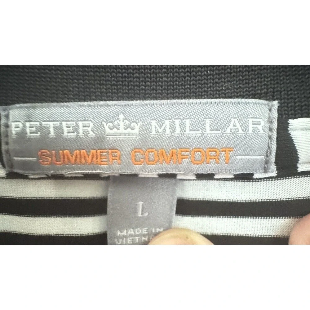 Peter Millar Golf Polo Shirt Men's White Black Summer Comfort Striped Size L‎